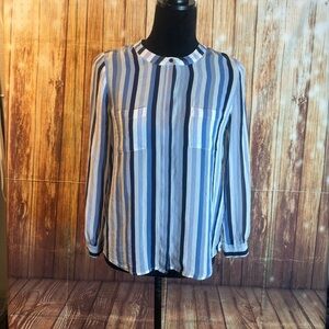 Joie Women’s Silk Striped Button Front Blouse Blue White Long Sleeve Size Small